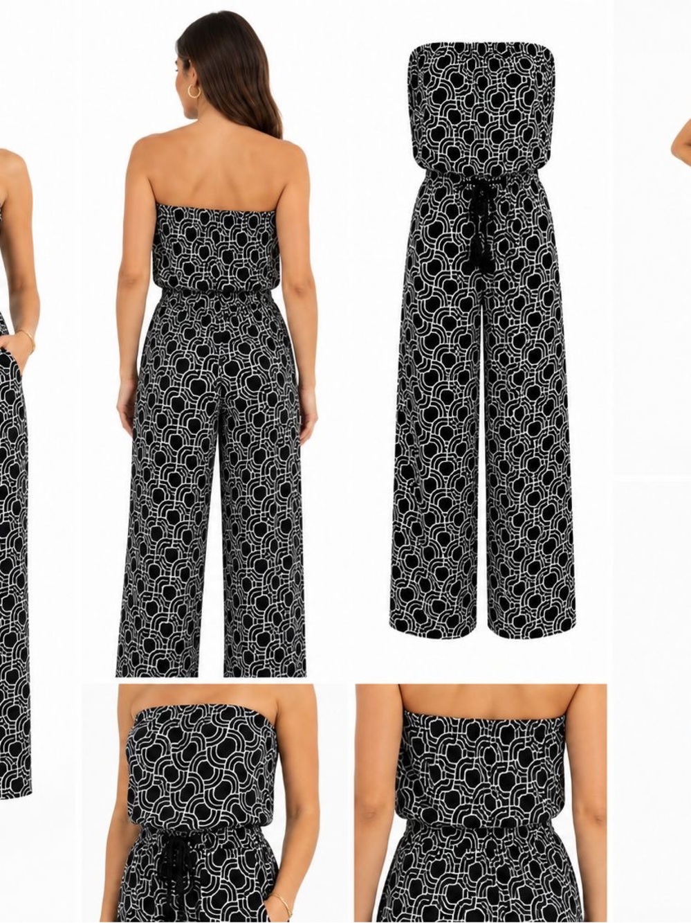 Sangria Black & White Strapless Jumpsuit